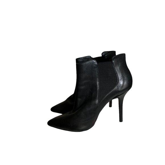 Steven by Steve Madden Marsha Black Leather Heeled Stiletto Booties Size 9.5 - Picture 1 of 8